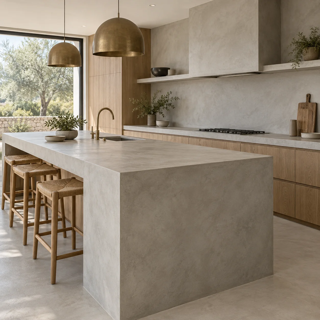 Microcement kitchen counter and splashback in Karachi by LimeTex Global