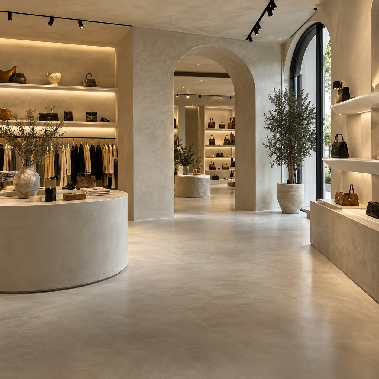 Commercial microcement flooring in a Karachi retail store by LimeTex Global