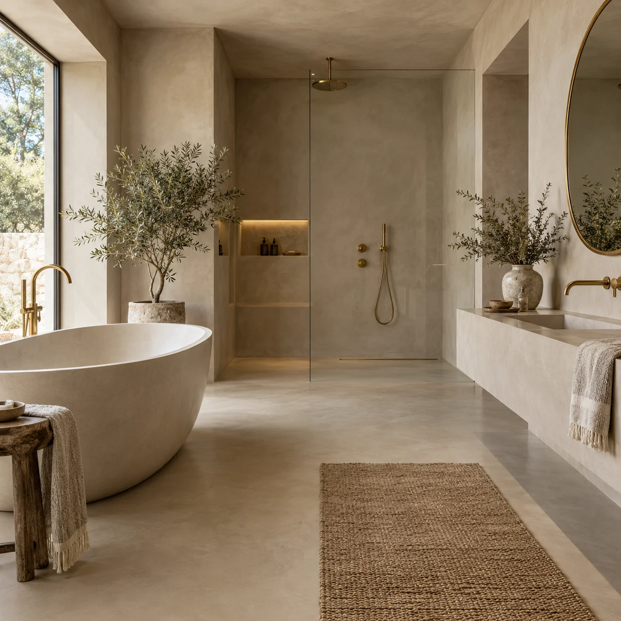 Microcement bathroom in Karachi — seamless shower walls and floor without grout lines