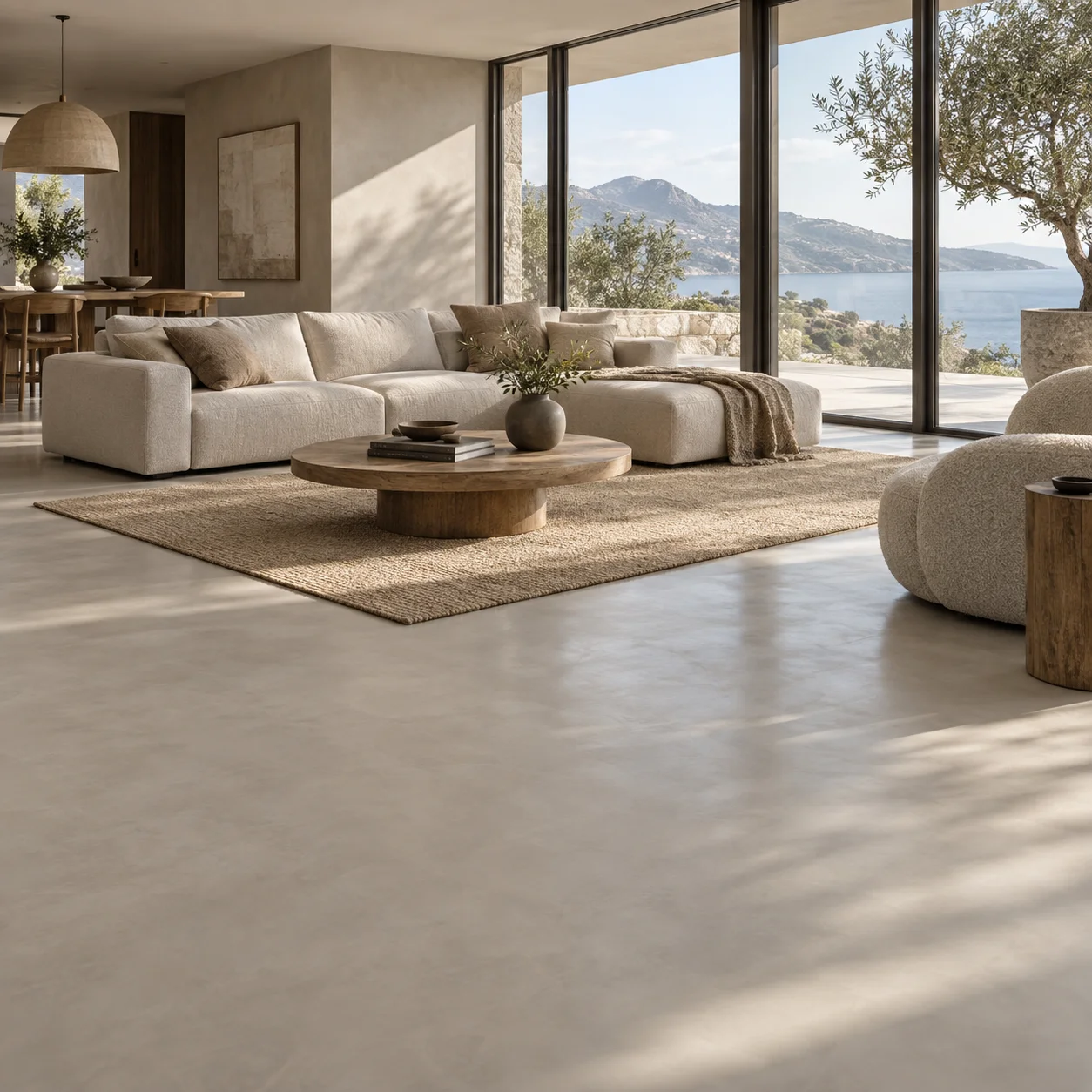 Microcement flooring in Karachi — seamless living room floor by LimeTex Global